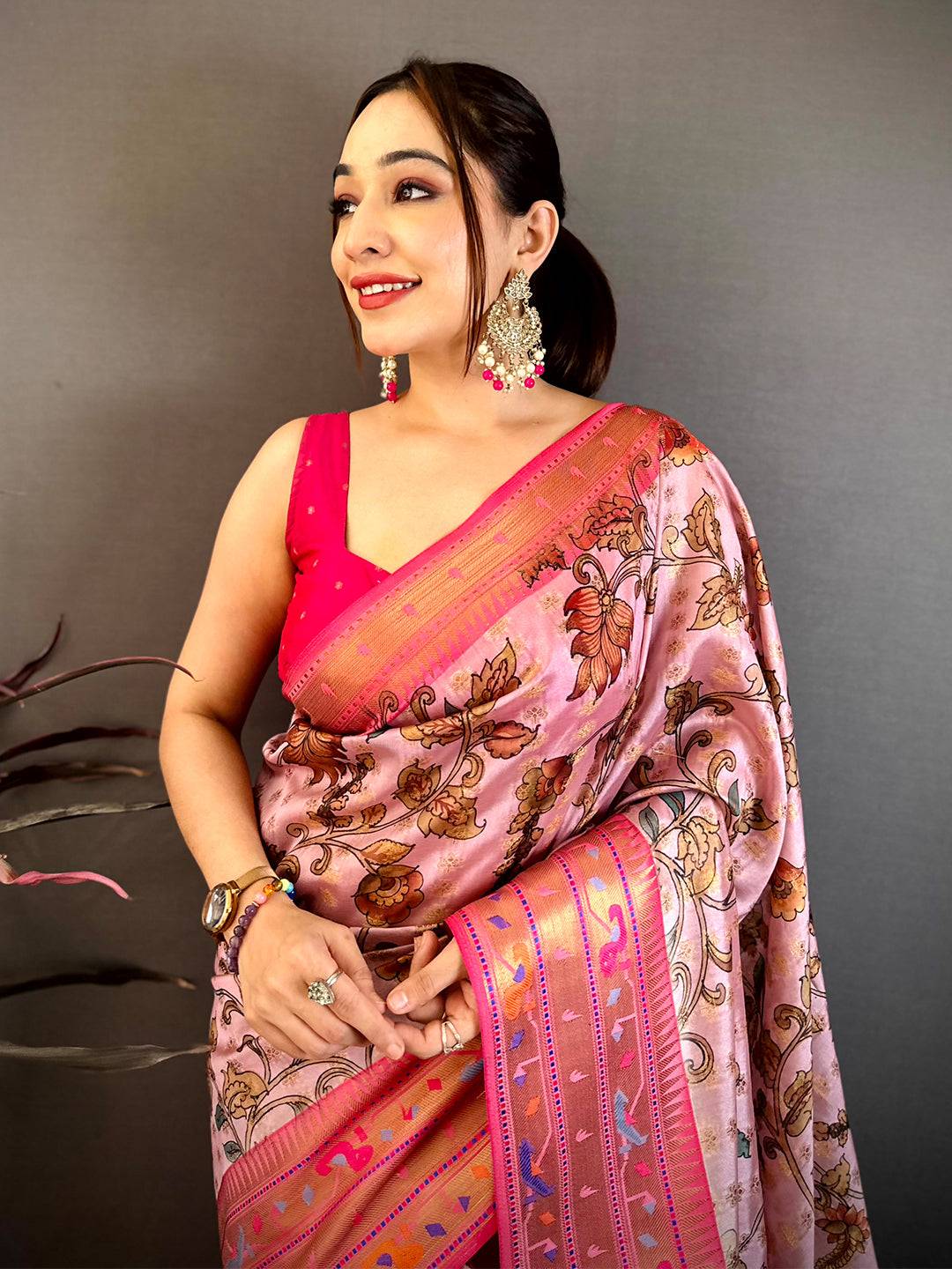 Pink Paithani Border Kora Tissue Saree