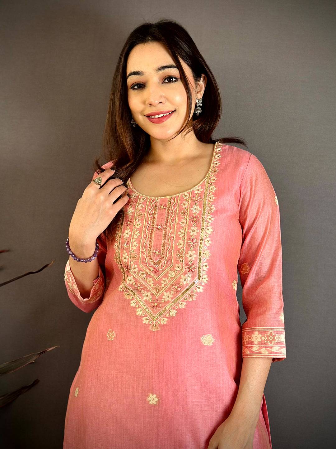Pink Aura Hand Embroidered Suit Set