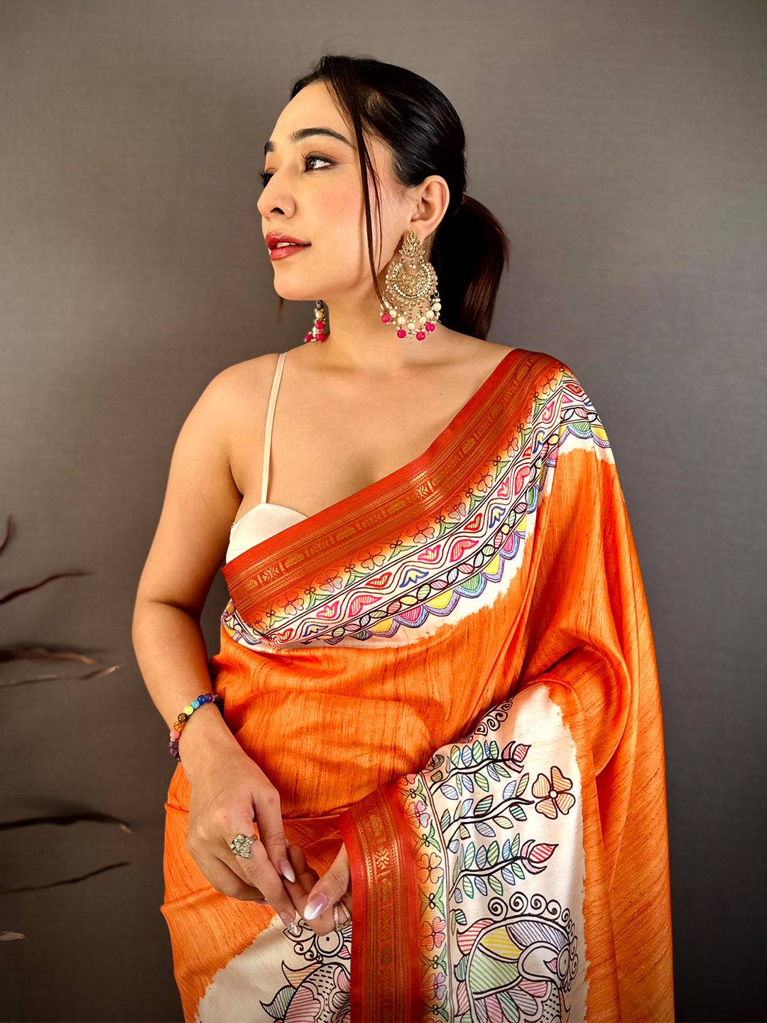 Stylish Madhubani Print Soft Silk Saree