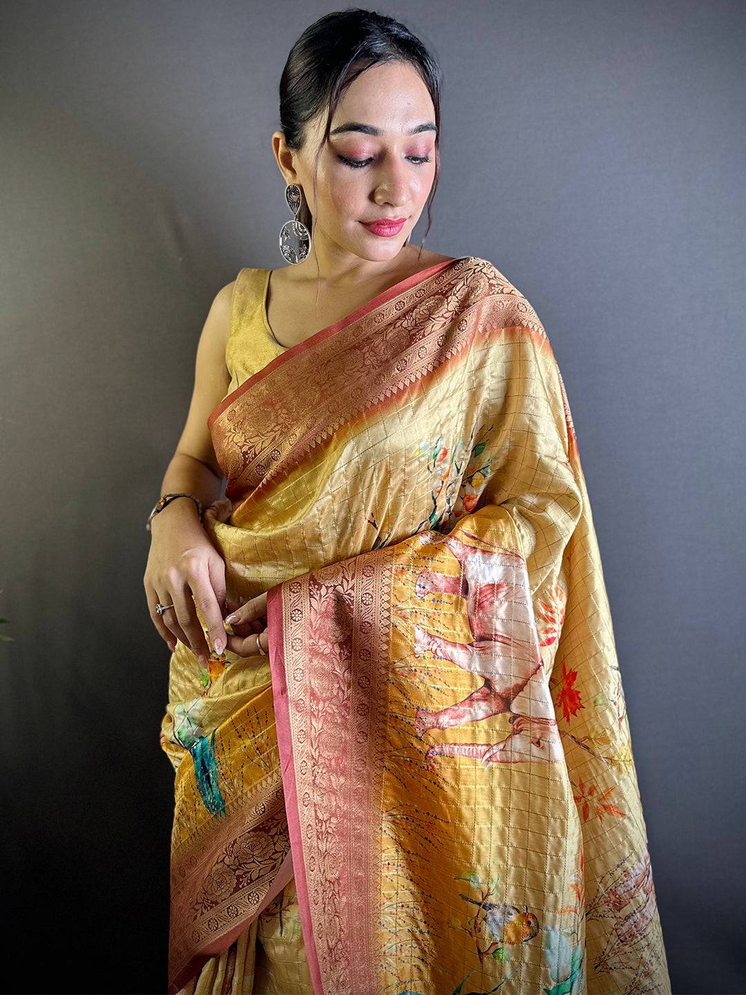 Yellow Chex Radiance Banarasi Silk Saree

