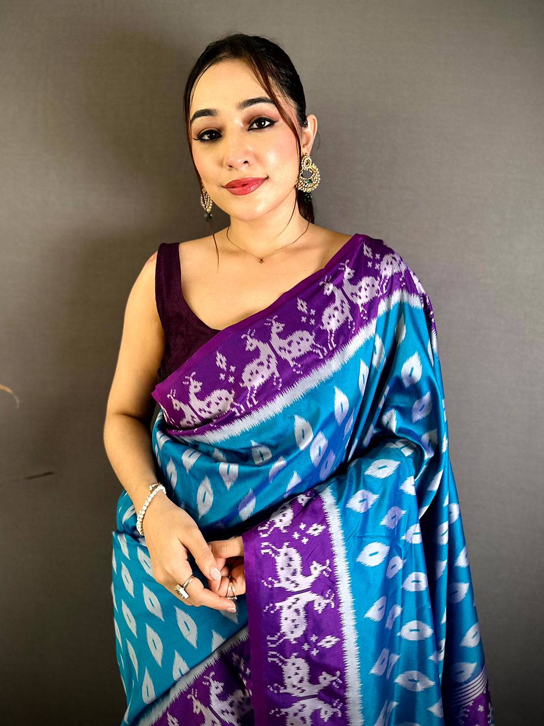 Exclusive Silk Ikkat Deer Weaving Saree