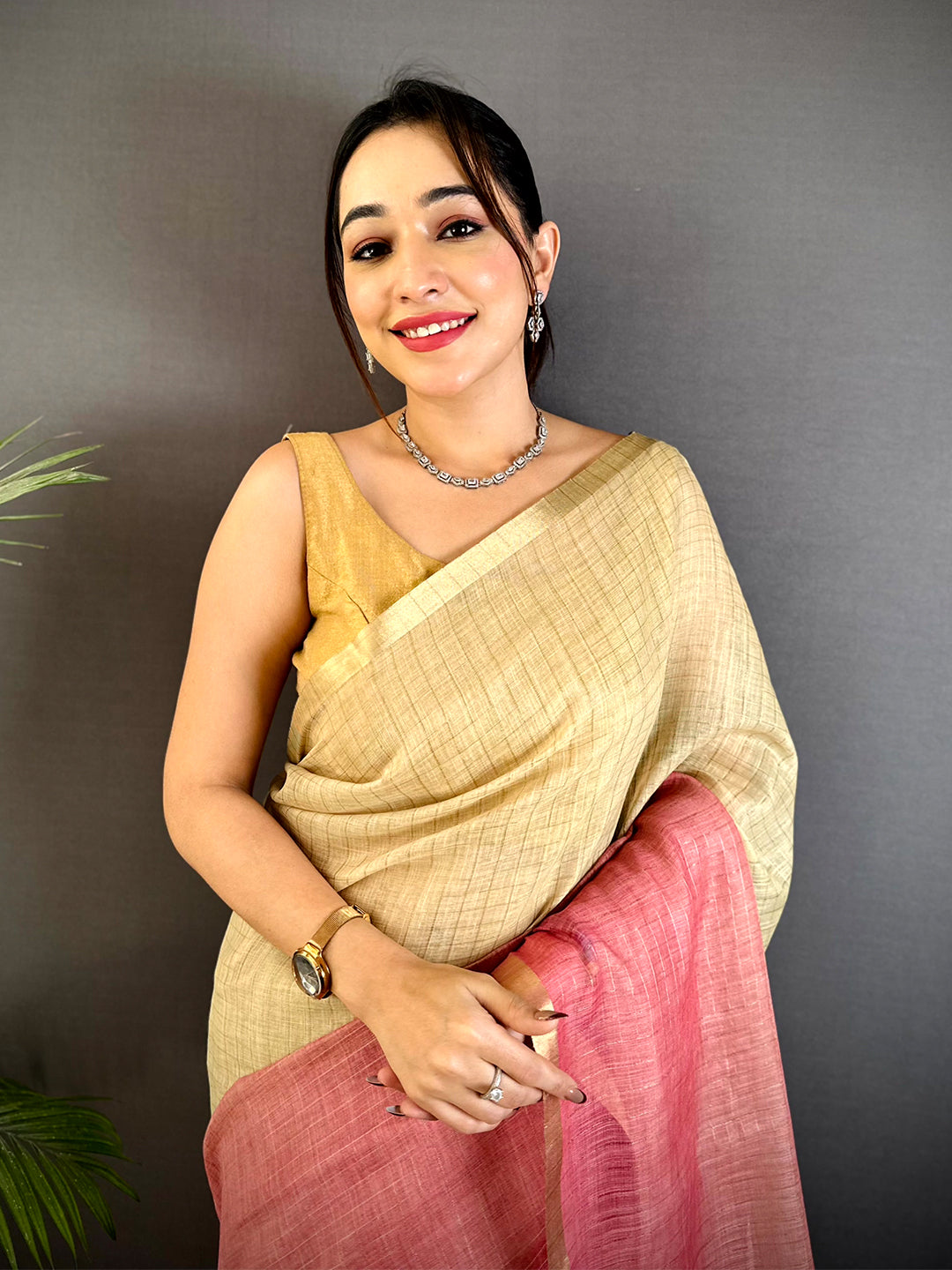 Tradition Linen 90 Zari Check Saree