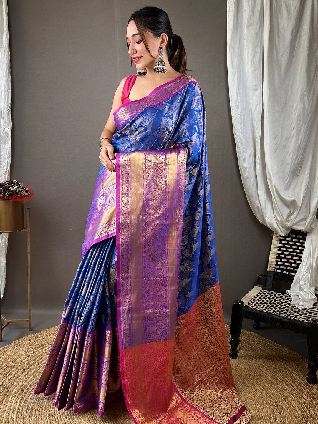 Elegant Banarasi Saree in vibrant blue with zari detailing