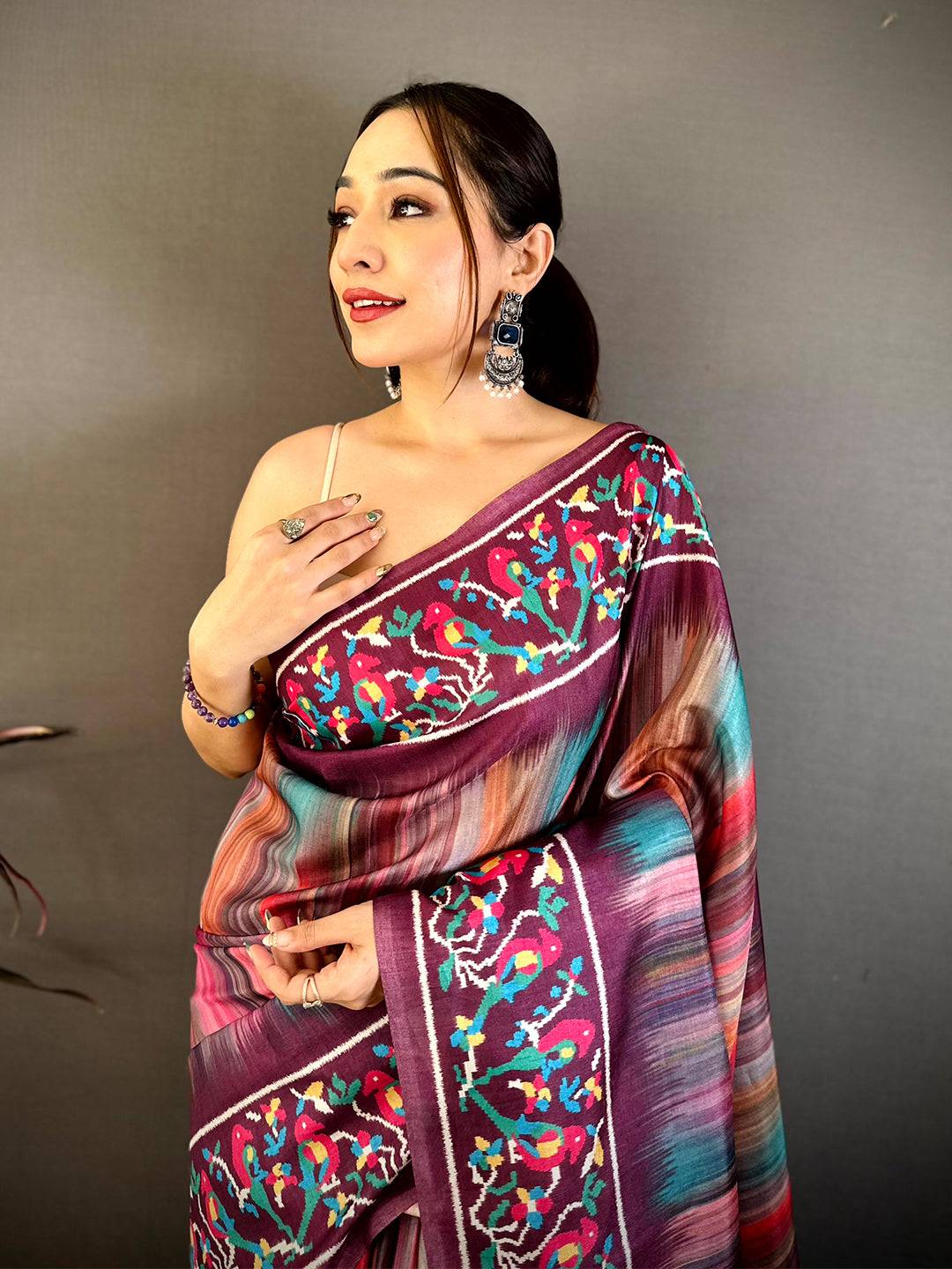 Classic Parrot Ikkat Print Tussar Saree