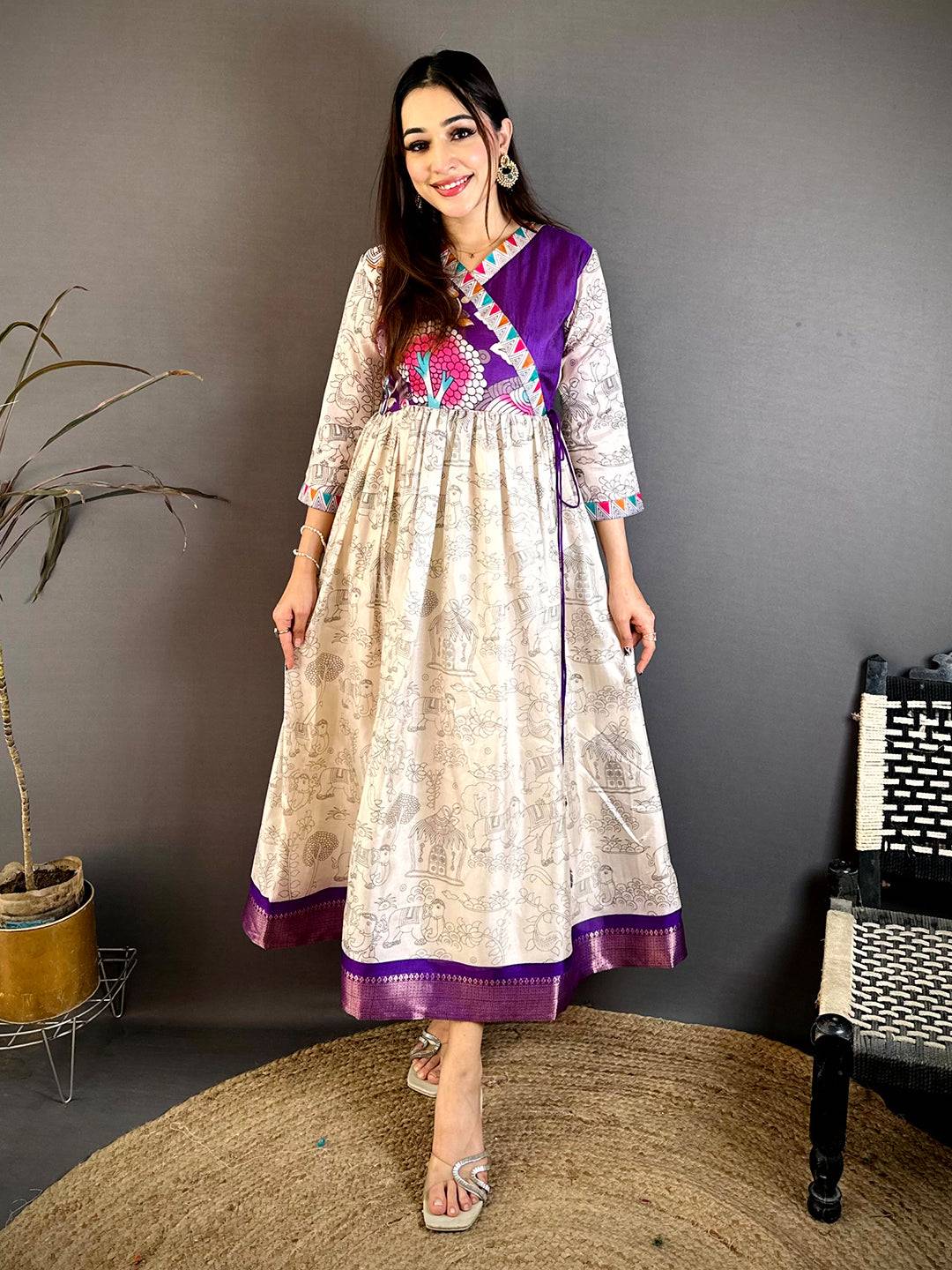 Stylish Dola Silk V Neck Gown