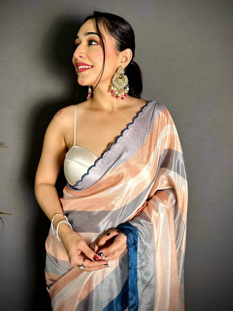 Exclusive Striped Print Soft Chiffon Saree