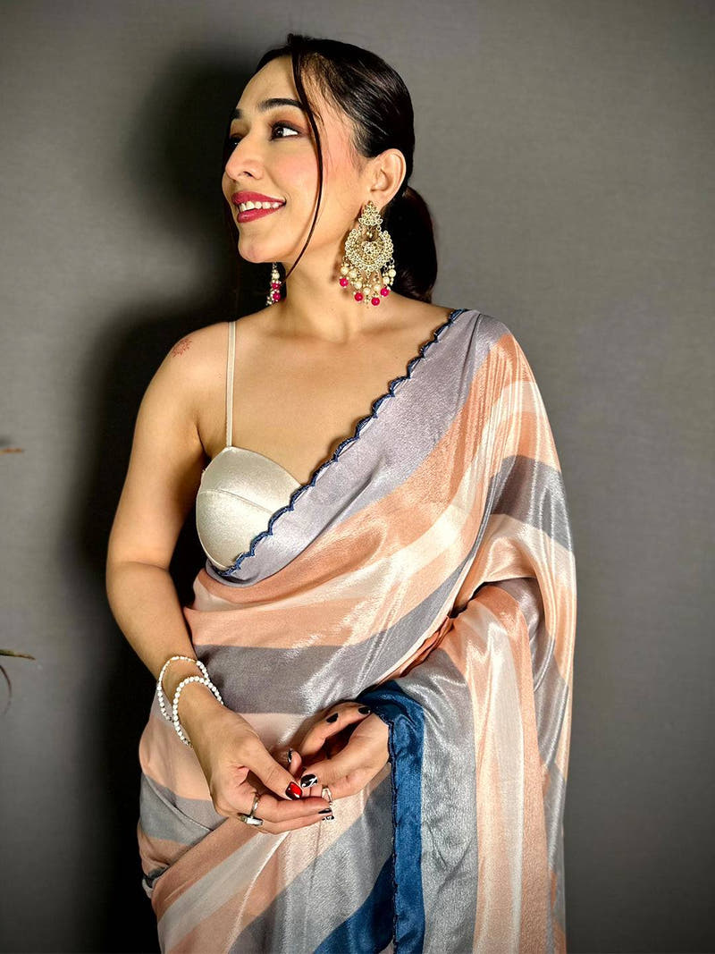 Exclusive Striped Print Soft Chiffon Saree
