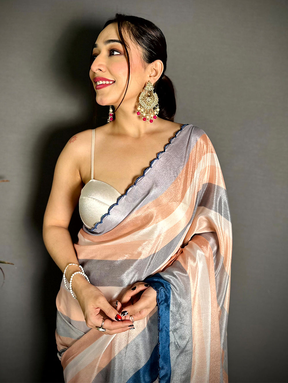 Exclusive Striped Print Soft Chiffon Saree