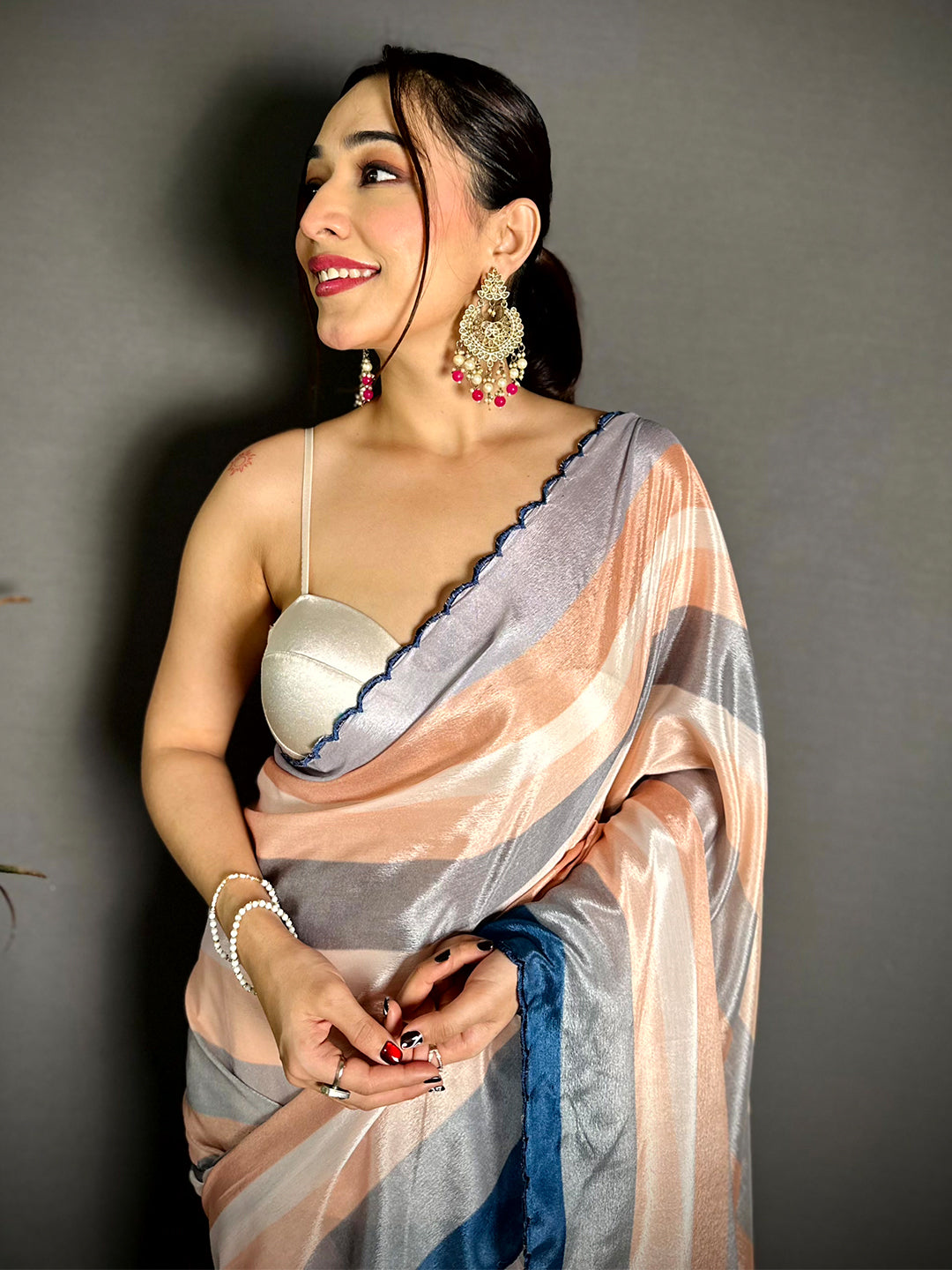 Exclusive Striped Print Soft Chiffon Saree
