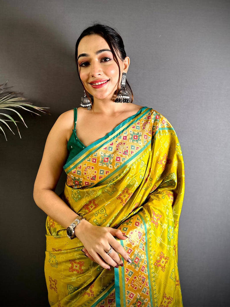 Green Pochampally Patola Soft Silk Saree

