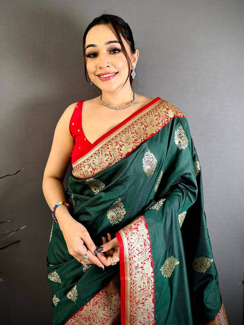 Emerald Green Soft Silk Gadwal Saree