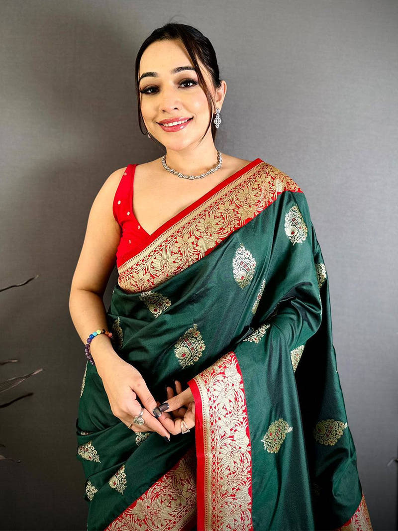 Emerald Green Soft Silk Gadwal Saree