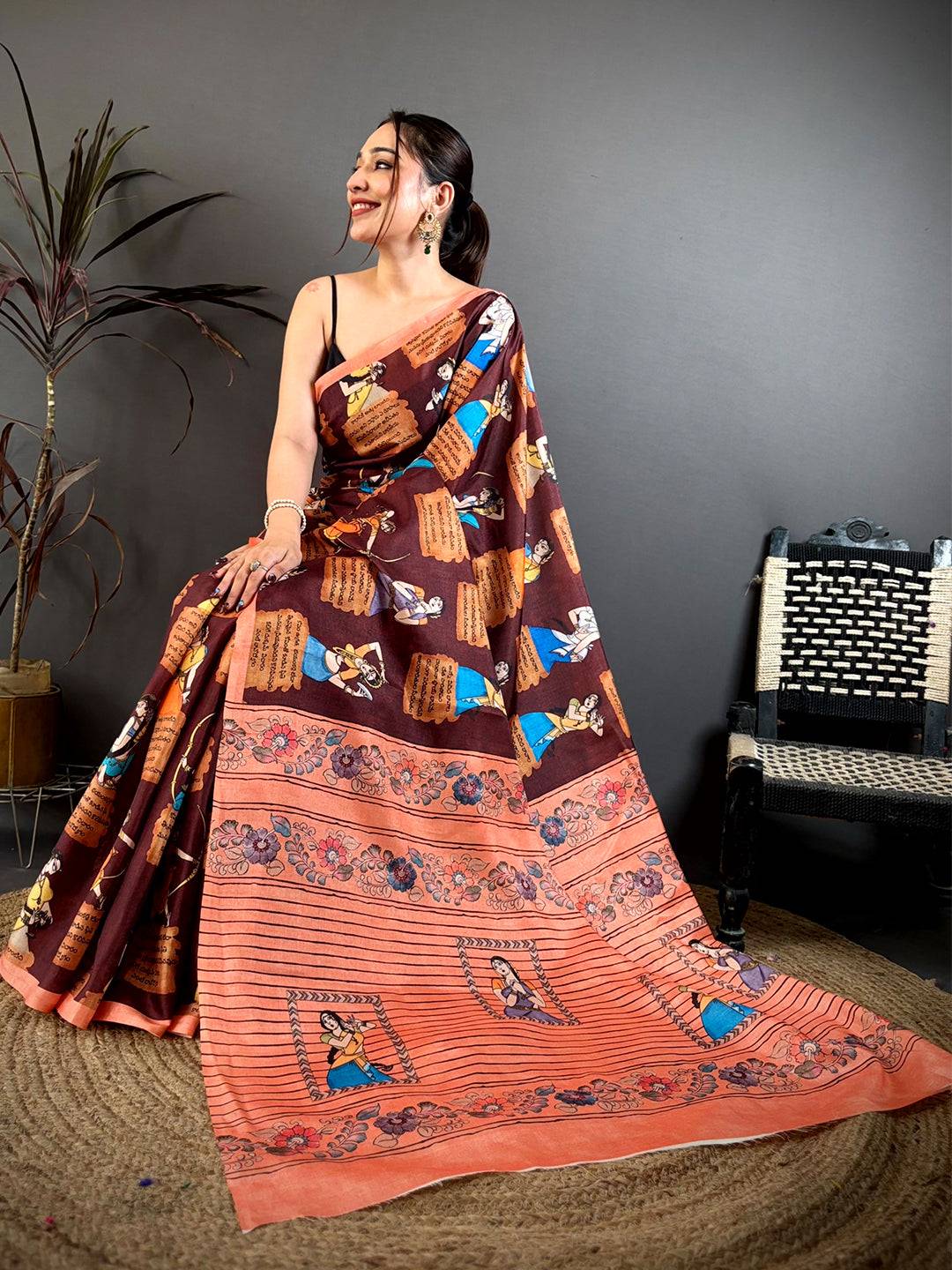 Artistic Mudra Print Tussar Saree