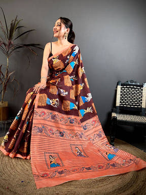 Artistic Mudra Print Tussar Saree