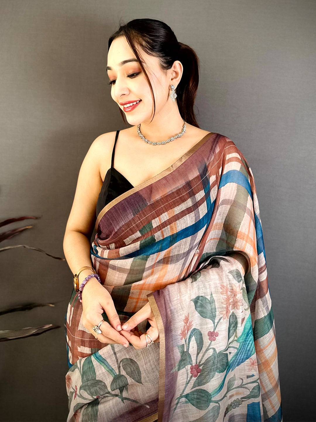 Heritage Linen Chanderi Check Saree