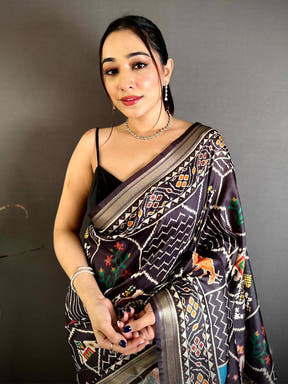 Celebrity Gold Lakda Patta Kalamkari Saree