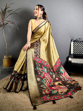 Classic Zari Katha Pattern Kalamkari Saree