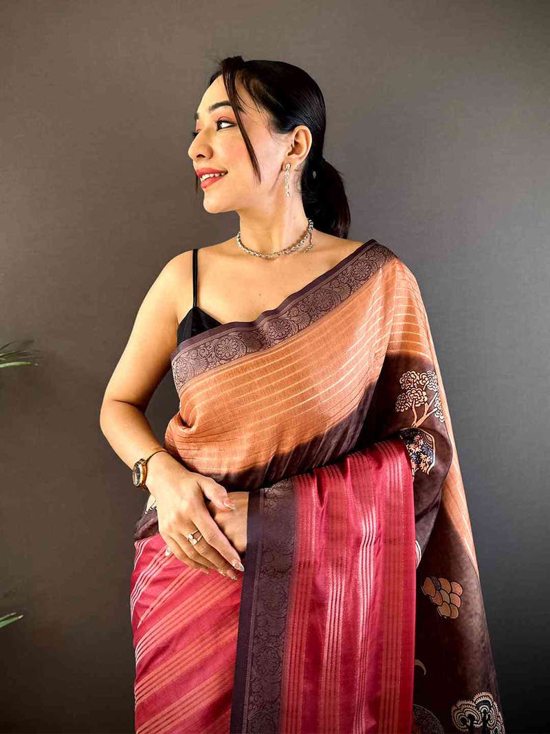 Deep Red Soft Crepe Silk Digital Ombre Saree