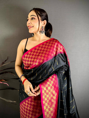 Black Soft Katan Silk Gold Zari Weave Saree