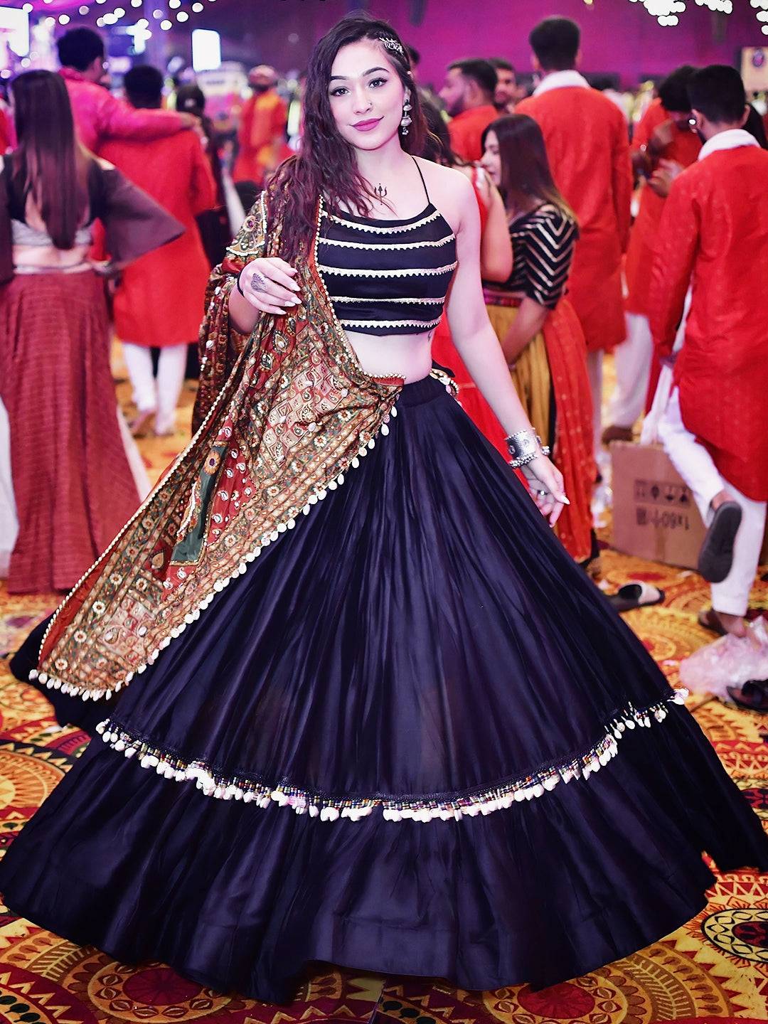 Reven Black Lehenga With Beaded Dupatta