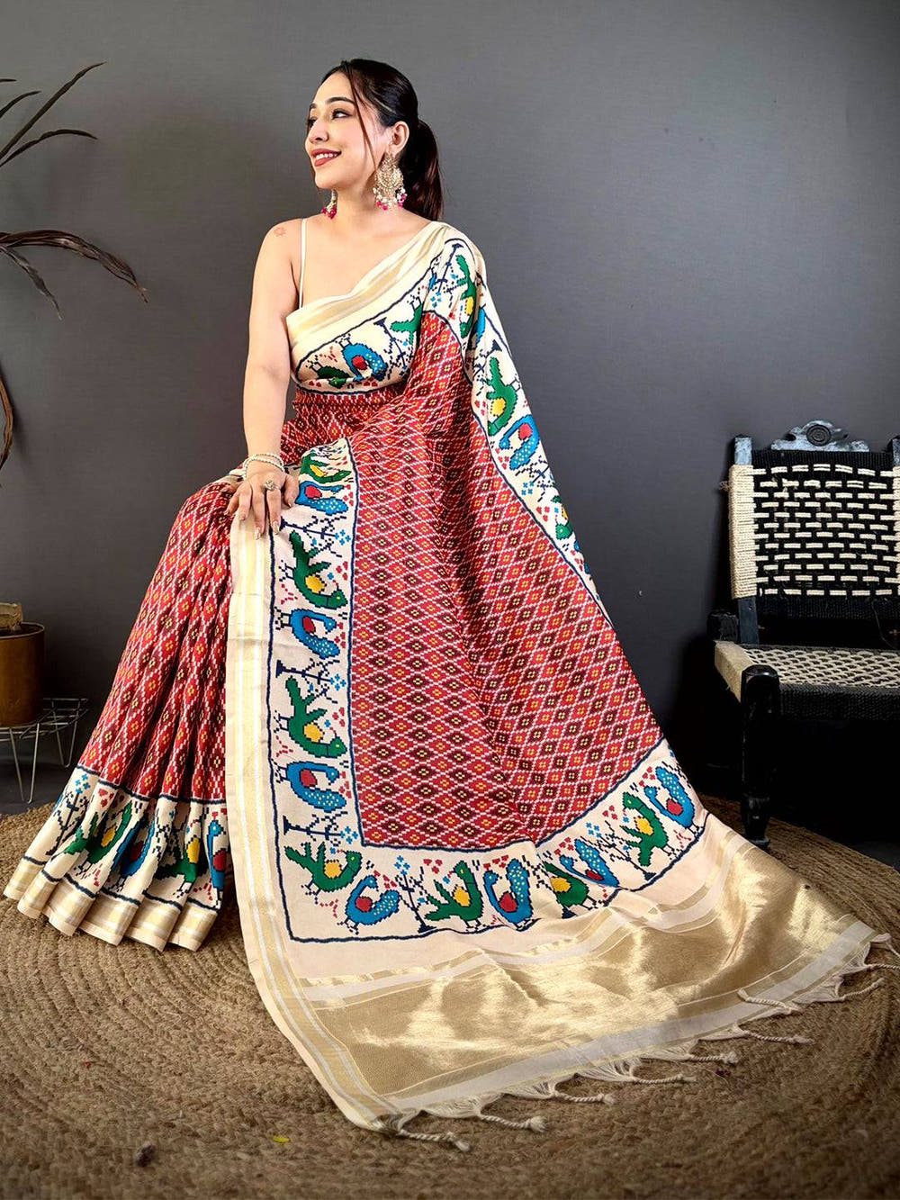 Red Soft Kanchi Silk Ikkat Patola Saree