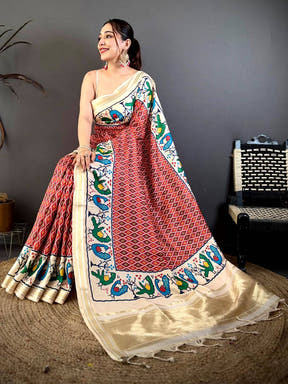 Red Soft Kanchi Silk Ikkat Patola Saree