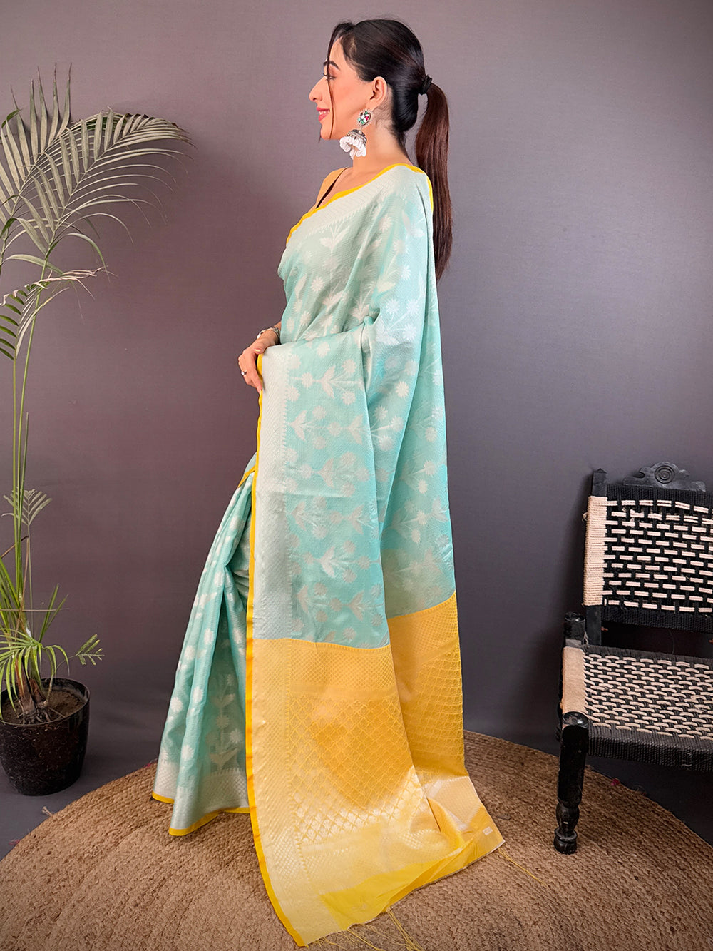 Pastel Turquoise Kota Kora Meenakari Saree
