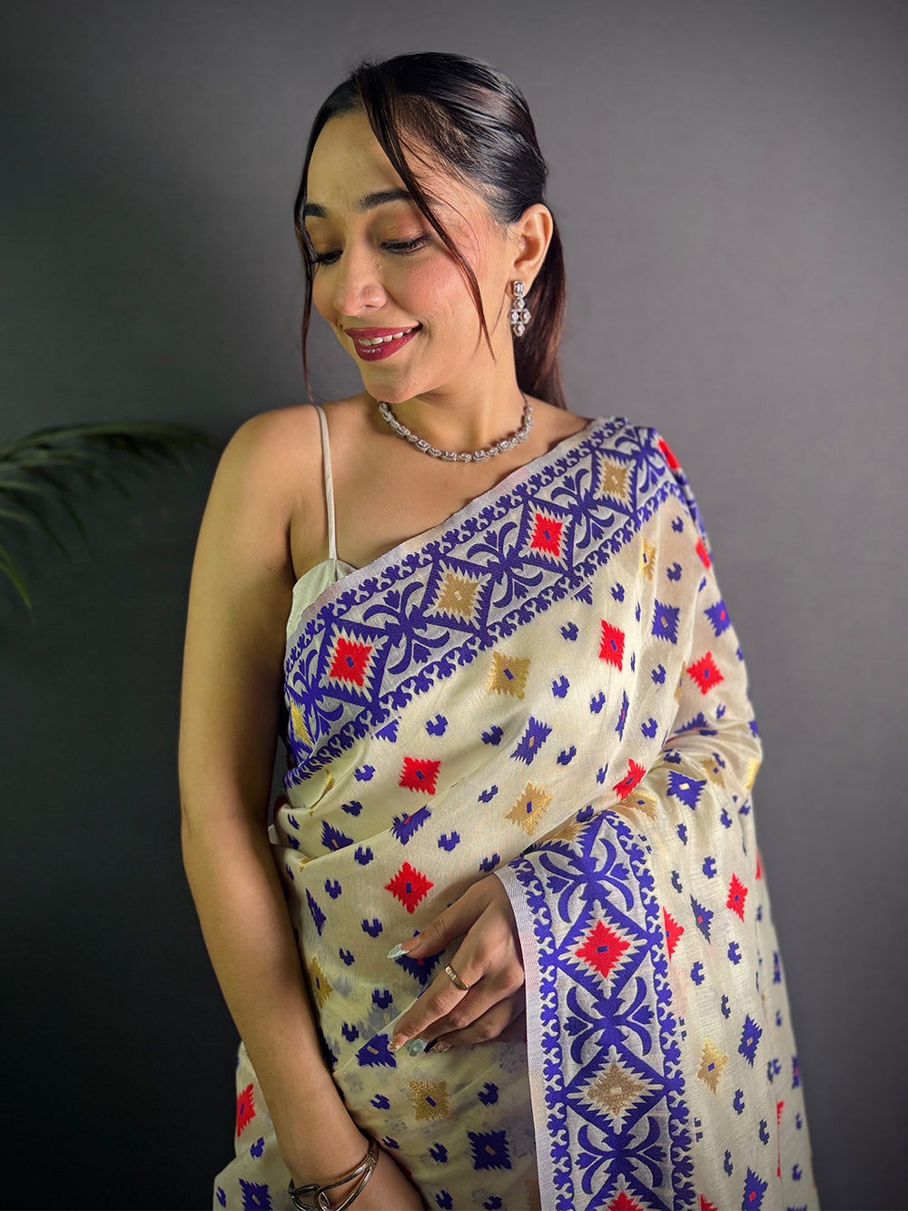Light Purple Dhakai Jamdani Cotton Silk Saree