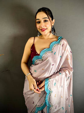 Opulent Cutwork Border Chinnon Saree