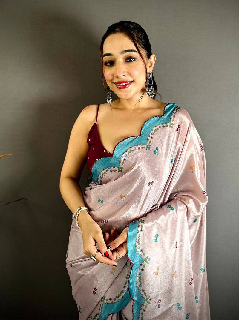 Opulent Cutwork Border Chinnon Saree