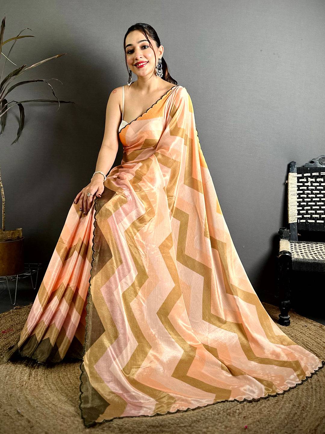 Regal Ombre Zigzag Chinnon Chiffon Saree