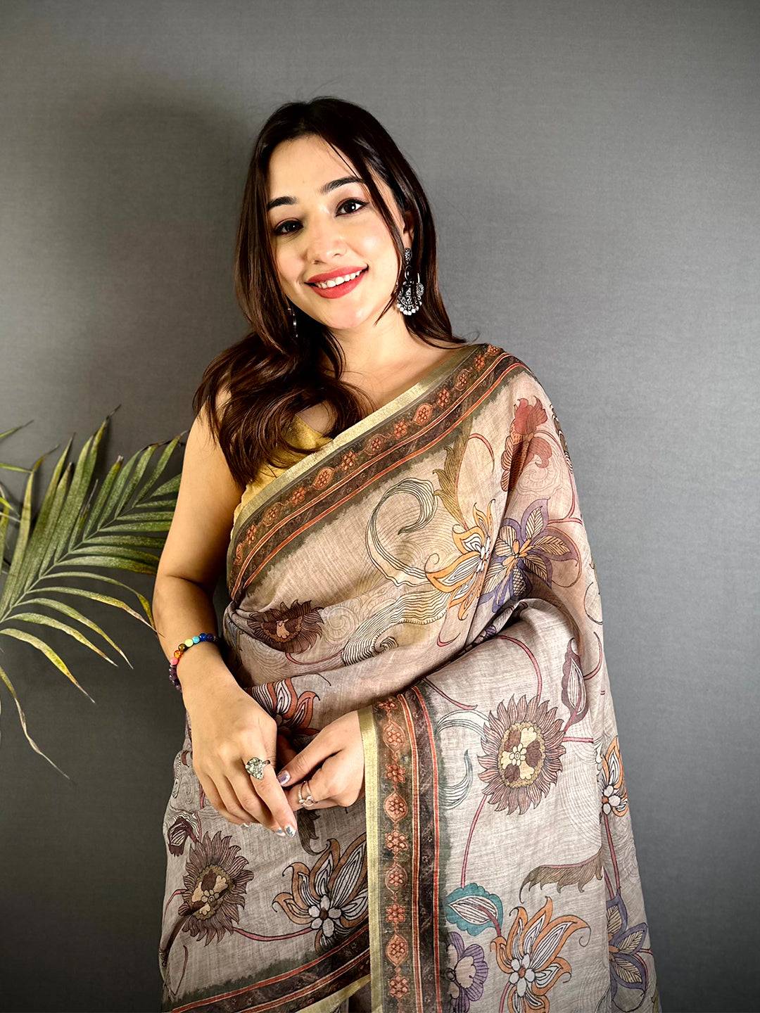 Heritage Linen Tissue Ajrak Zari Saree