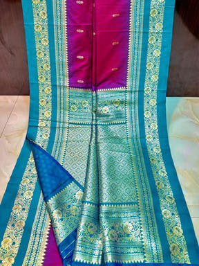 Gold Zari Woven Magenta Soft Silk Saree

