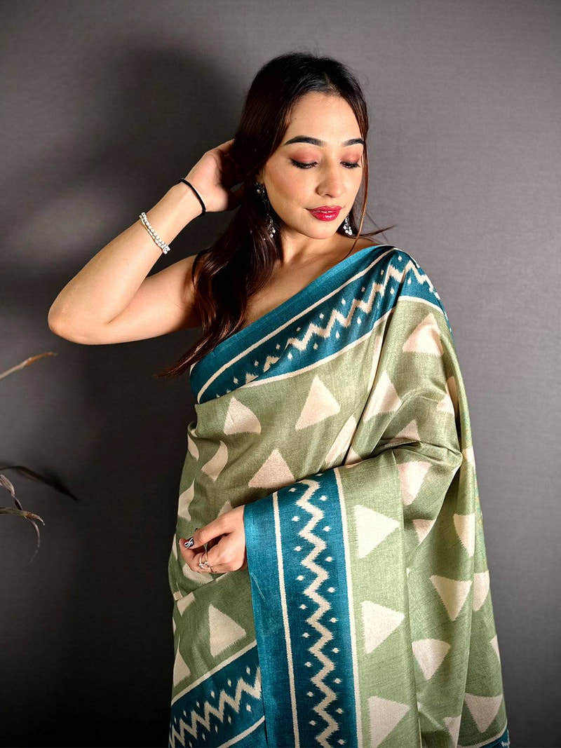 Pista Trending Ikkat Print Tussar Saree