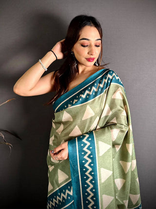 Pista Trending Ikkat Print Tussar Saree