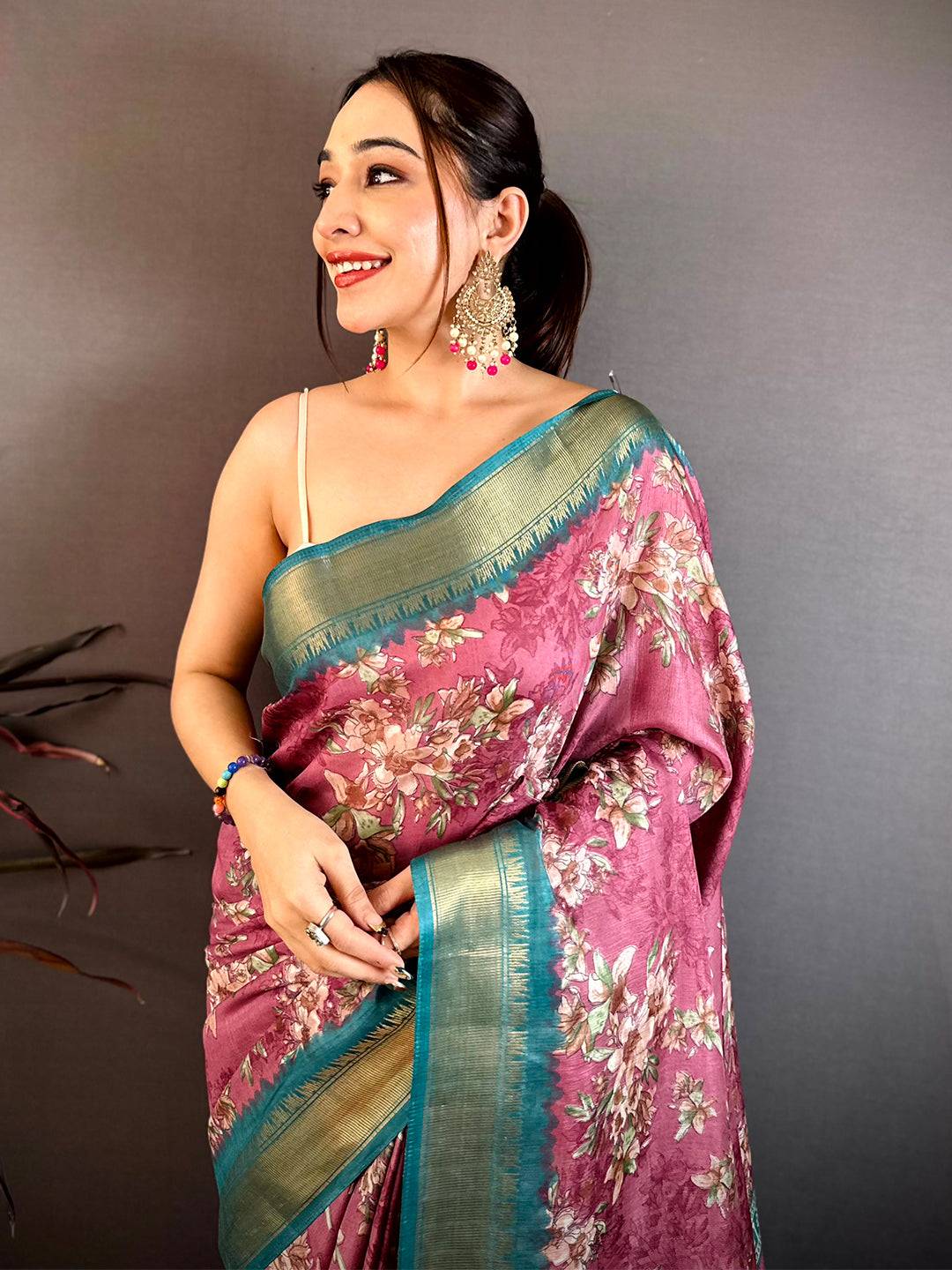Regal Floral Printed Soft Dola Saree