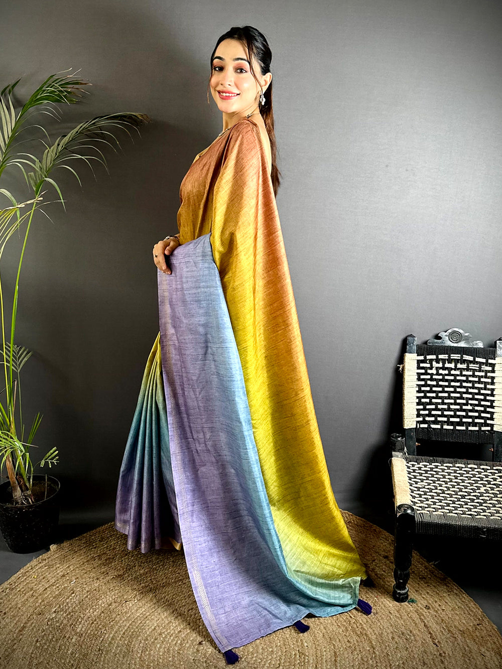 Tussar Ghicha Ombre Fusion Saree
