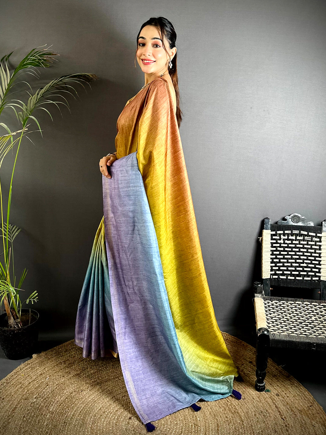 Tussar Ghicha Ombre Fusion Saree