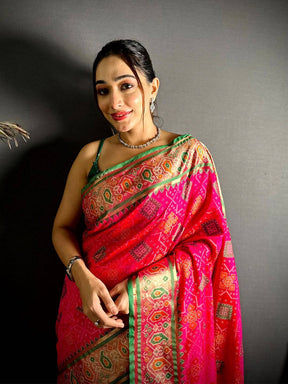 Pink Soft Silk Saree With Patola Weaving

