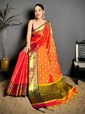 Tussar Silk Saree with Gold Zari Chex Design
