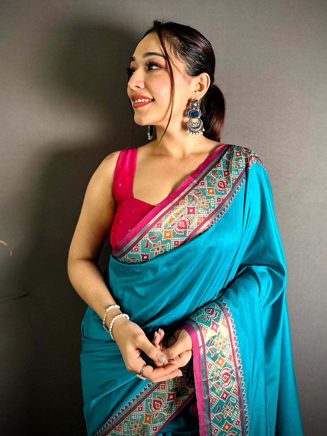 Sky Blue Soft Silk Pochampally Ikkat Minakari Saree