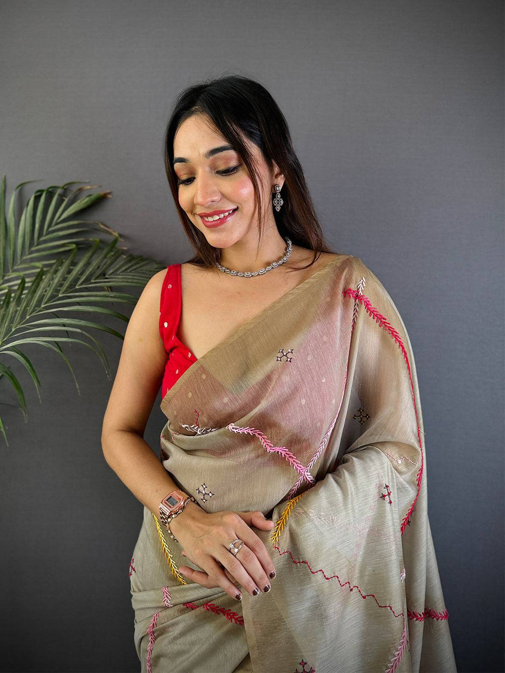 Pure Katha Stitch Tussar Silk Saree