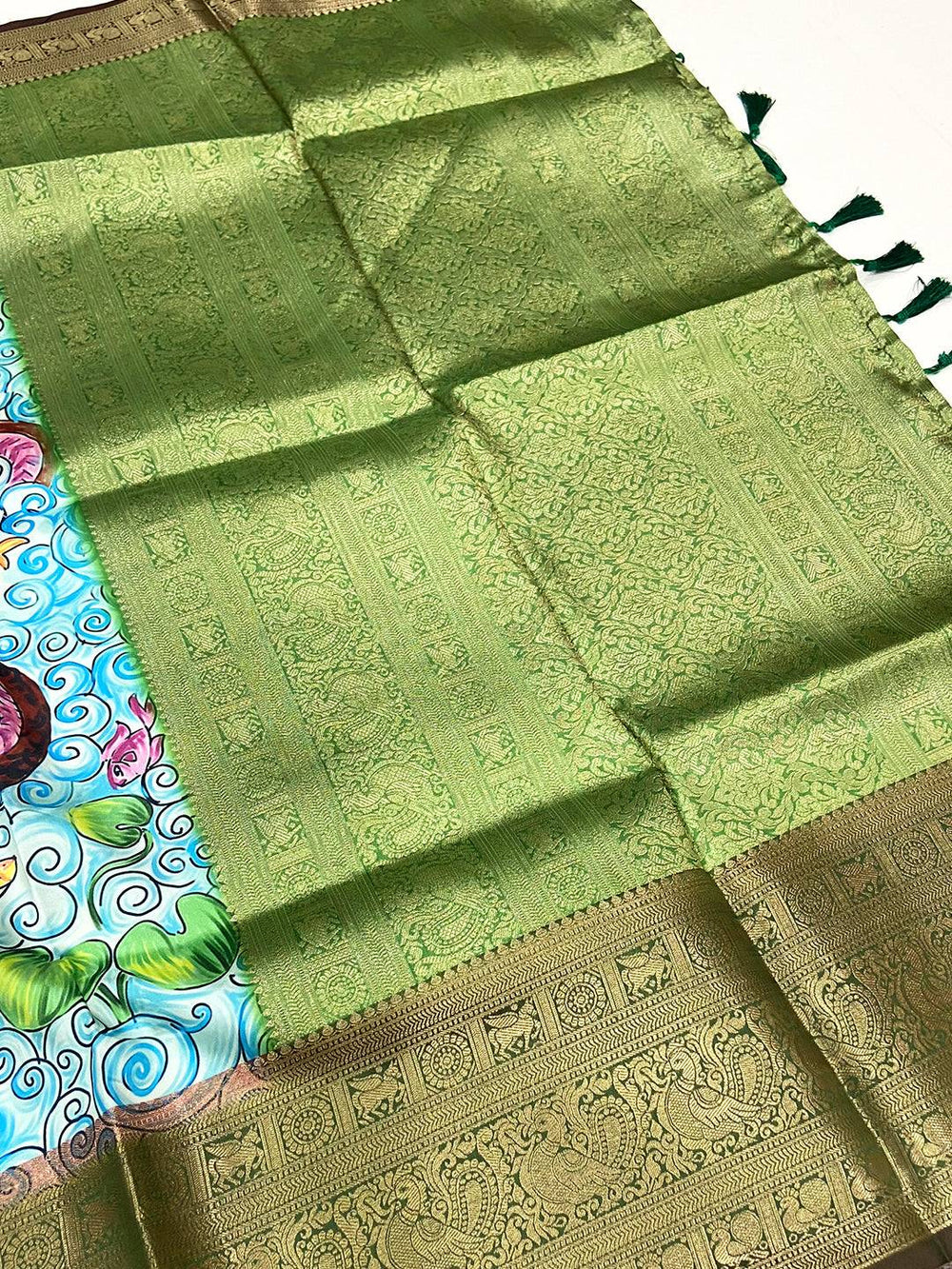 Aqua Banarasi Silk Kalamkari Saree