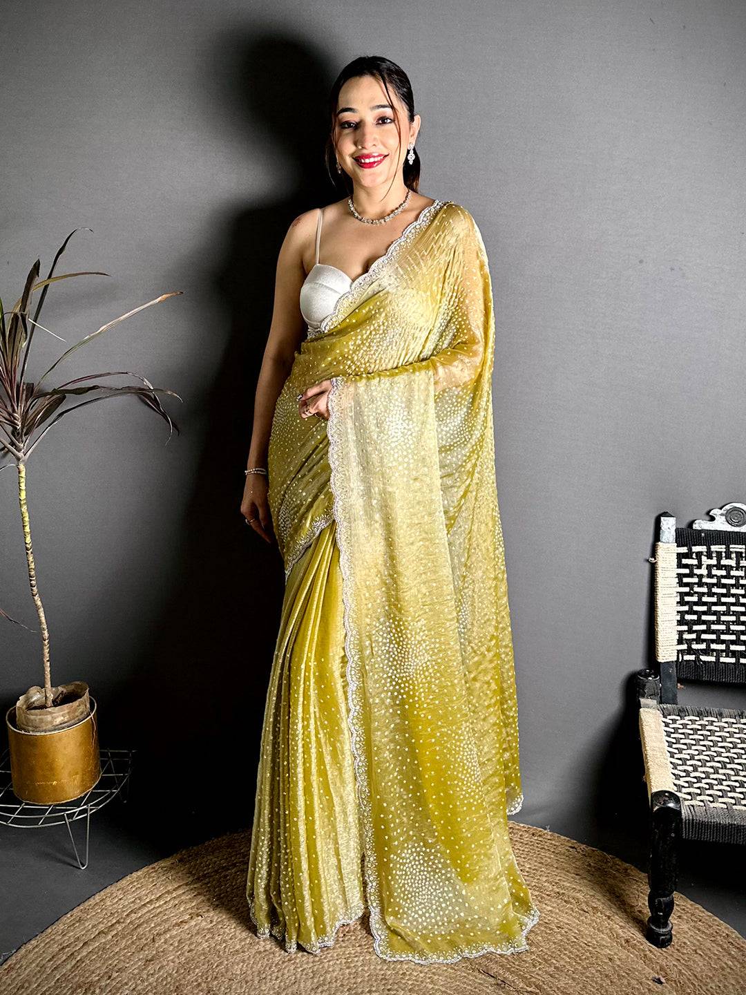 Stylish Chiffon Satin Silk Sequinne Saree