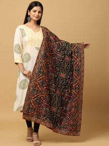 Black Poly Chiffon Pashmina Dupatta with Threadwork