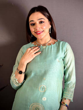 Mint Aura Floral Handwork Suit Set