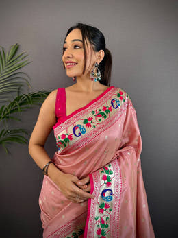 Baby Pink Soft Silk Paithani Meenakari Saree