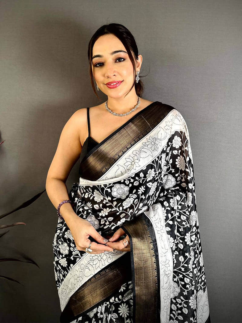 Classic Pen Kalamkari Dola Silk Saree