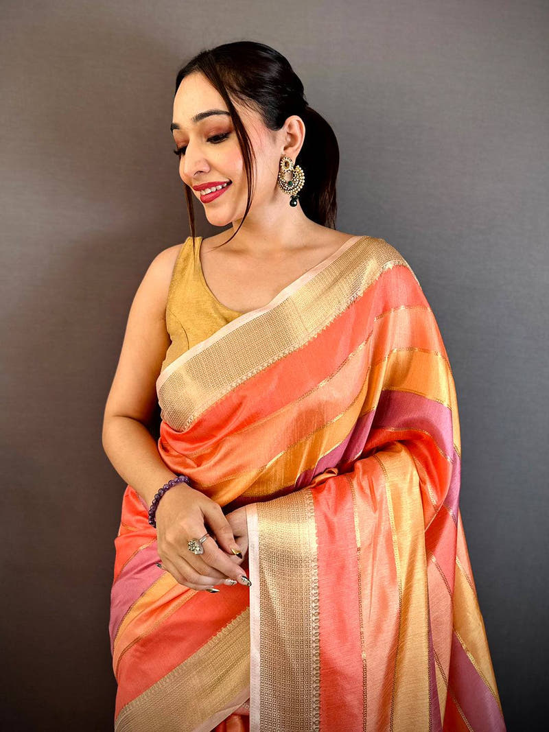 Royal Tussar Rainbow Digital Print Saree