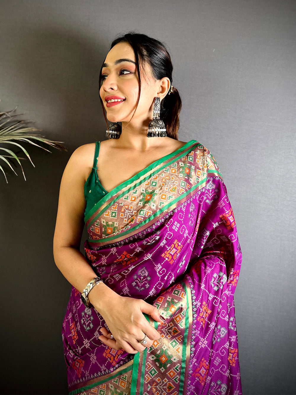 Wine Pochampally Patola Soft Silk Saree